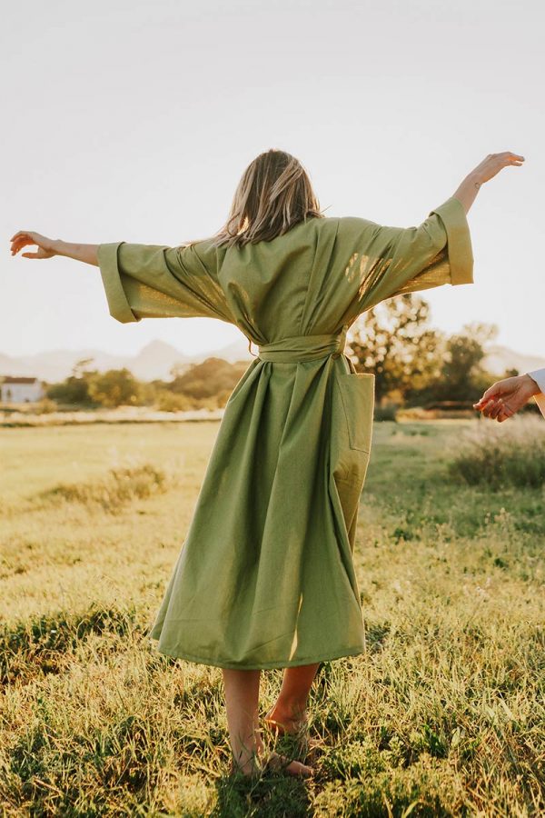 'Radiance from the heart' Green Linen Kimono