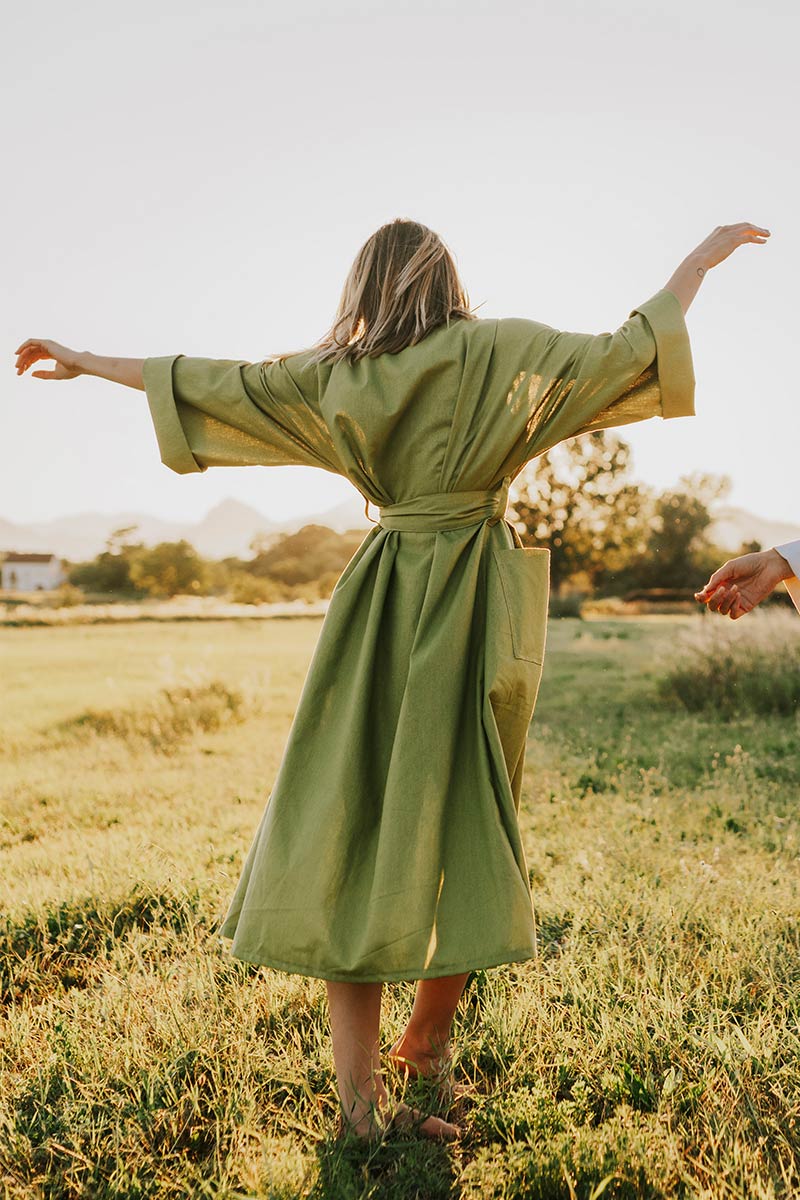 'Radiance from the heart' Green Linen Kimono