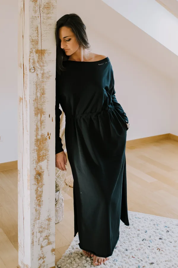 Real is rare - Cotton Slit Dress in Bold Black