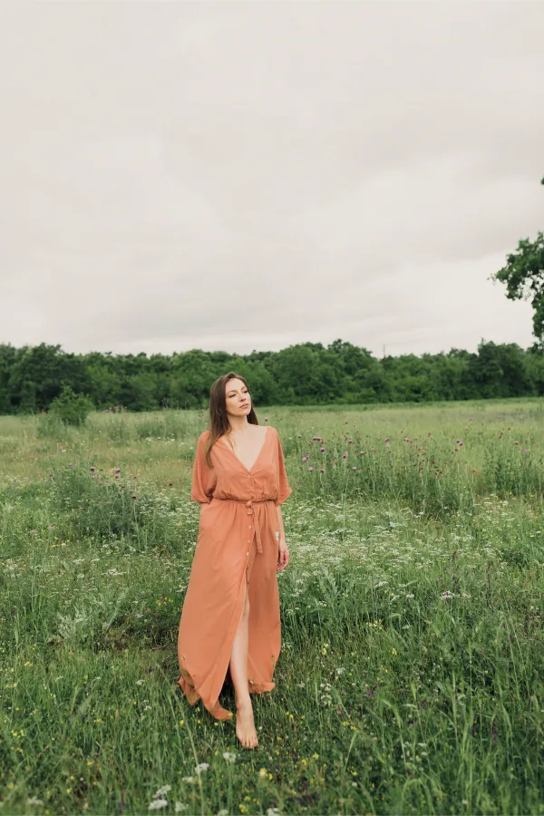 'Abundance' Long Boho Dress in Nude