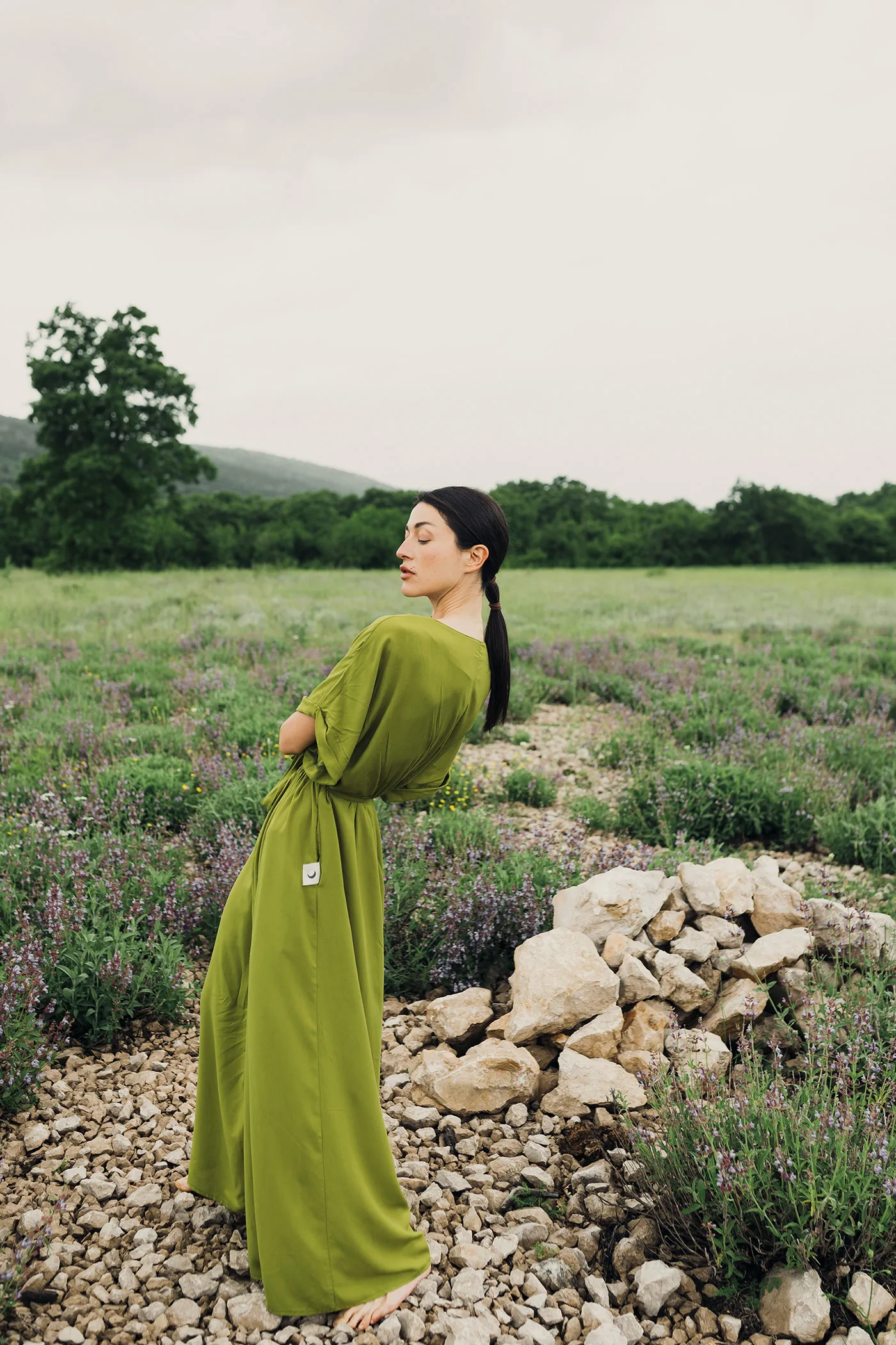 'Abundance' Long Boho Dress in Fresh Green - Image 2