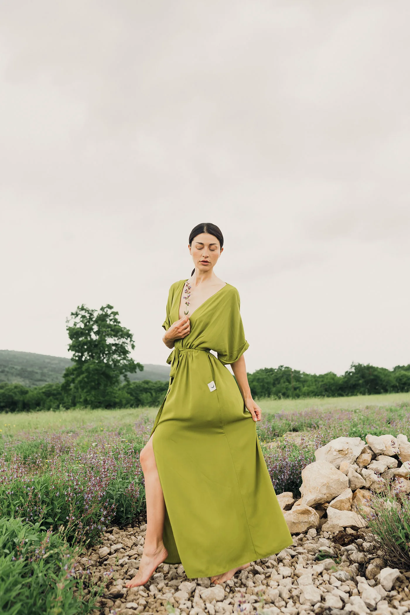 'Abundance' Long Boho Dress in Fresh Green