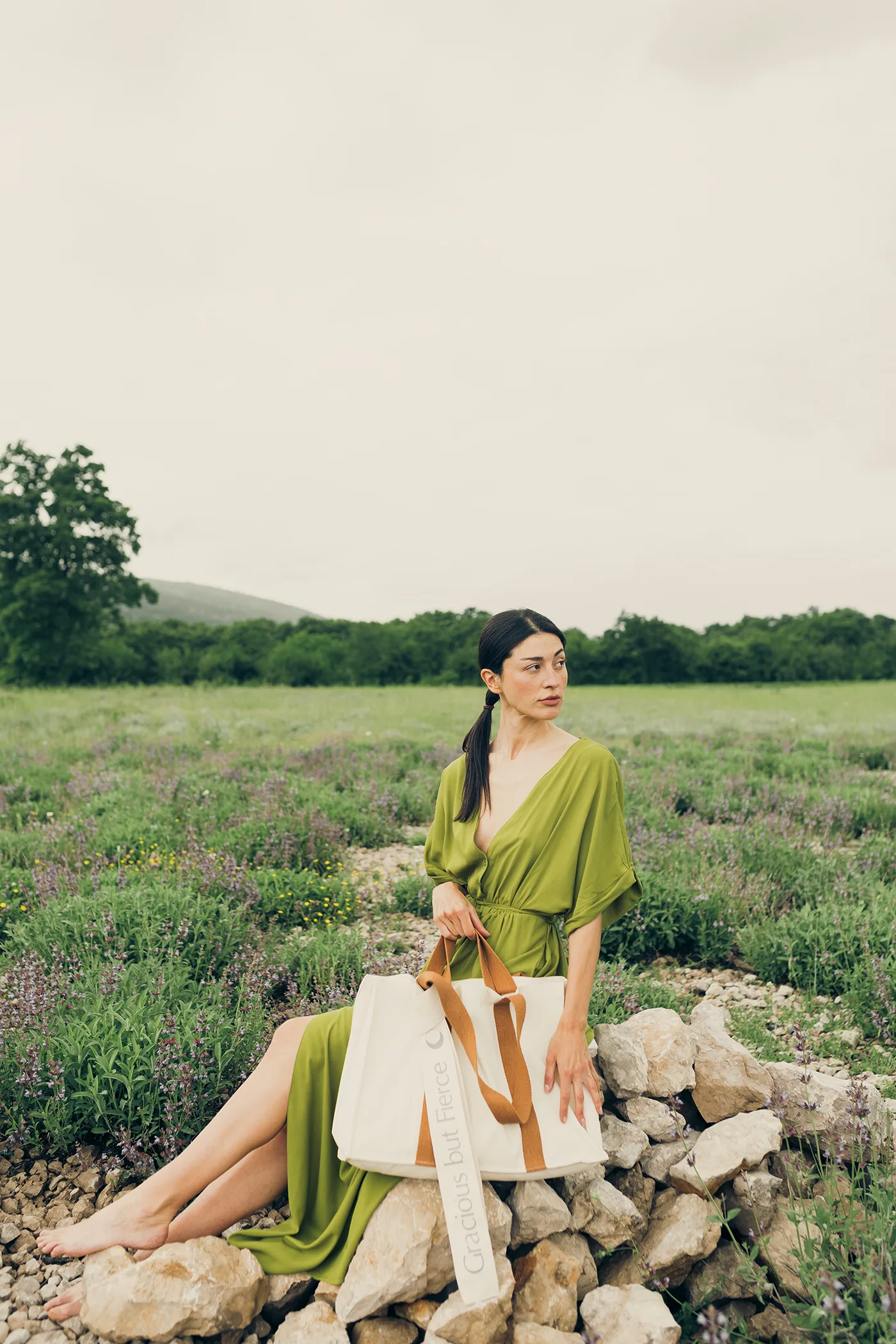 'Abundance' Long Boho Dress in Fresh Green - Image 3