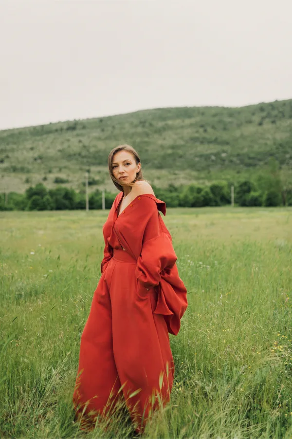 'Abundance' High Waist Trousers in Strong Orange