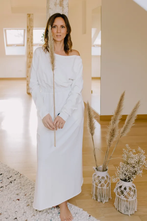 'Gracious' Cotton Slit Dress in Pure White